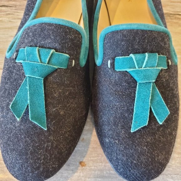 Cole Haan Sabrina Women's Charcoal Gray Wool Loafers Flats Teal Bow Size 6 - Picture 6 of 10